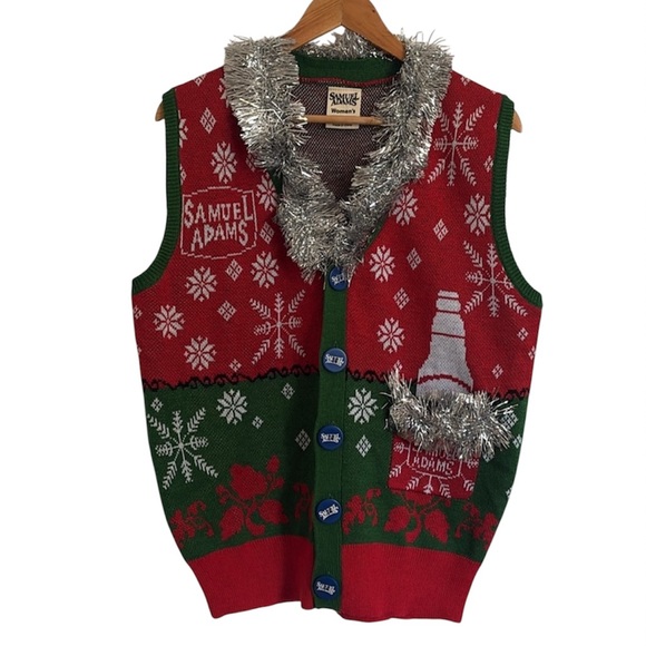 Samuel Adams Ugly Christmas Sweater Vest Holiday Novelty Tinsel Size Medium - Picture 1 of 15